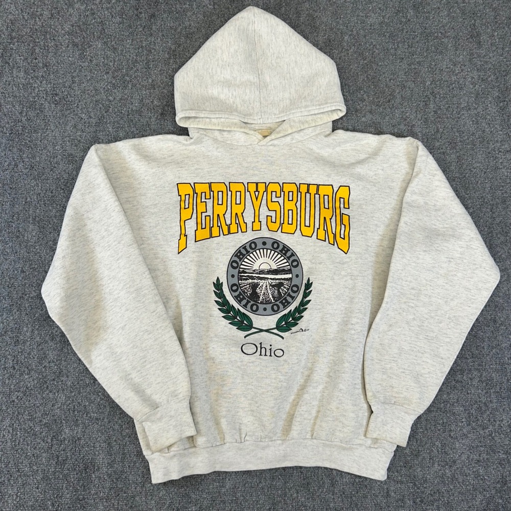 Vintage 1992 Ohiopyle Perrysburg Ohio Graphic Hoodie Heather Grey Large
